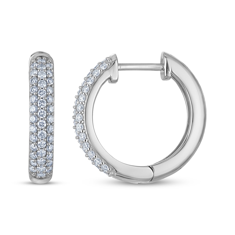 Main Image 3 of KAY Lab-Grown Diamonds Pavé Three-Row Hoop Earrings 1/2 ct tw 10K White Gold
