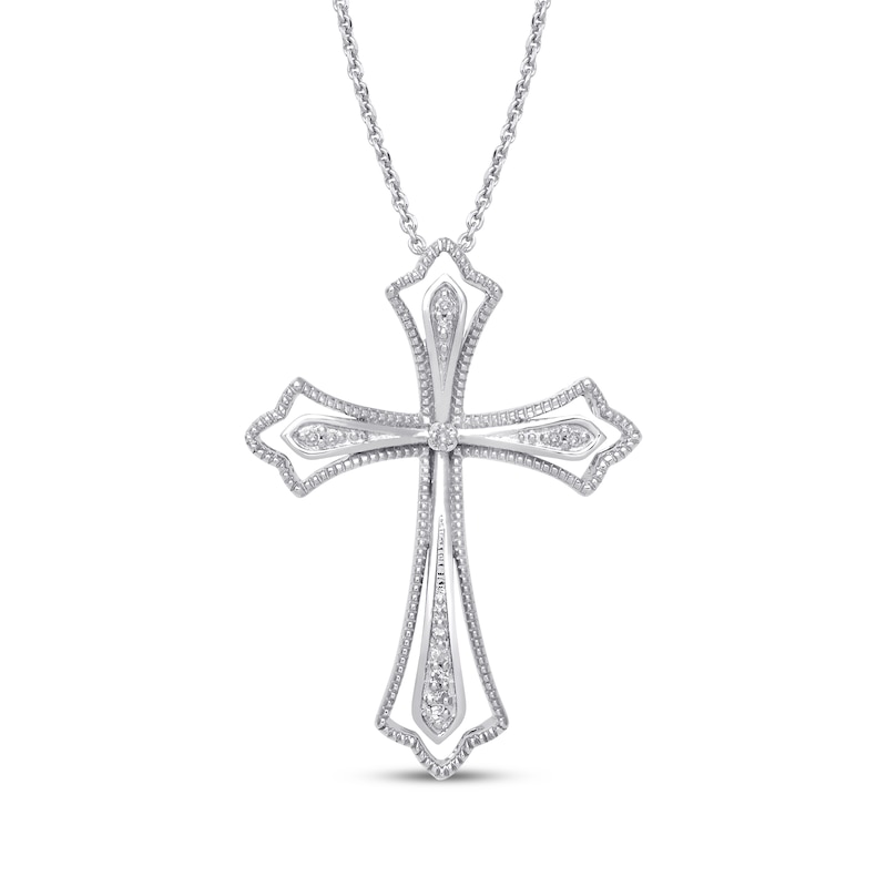 Main Image 1 of Diamond Accent Milgrain Cross Necklace Sterling Silver 18"