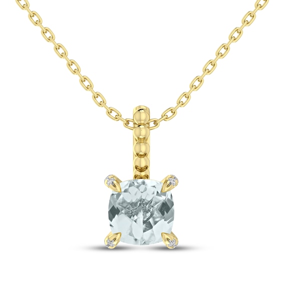 Cushion-Cut Aquamarine & Diamond Accent Necklace 10K Yellow Gold 18"