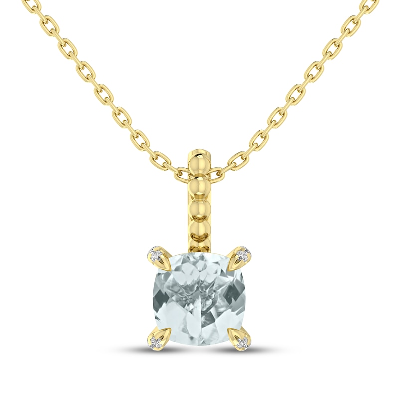 Main Image 1 of Cushion-Cut Aquamarine & Diamond Accent Necklace 10K Yellow Gold 18"