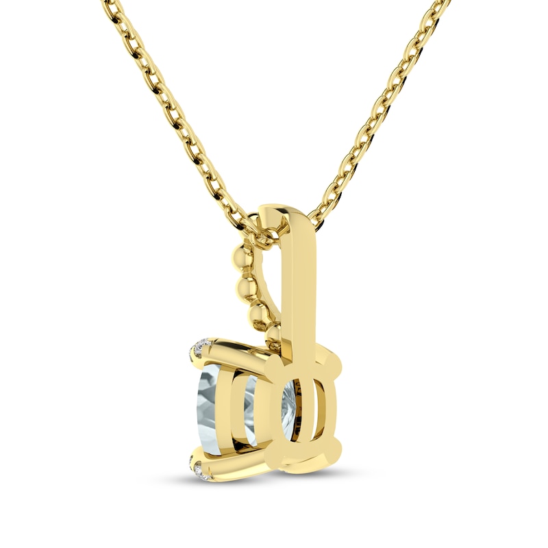 Main Image 3 of Cushion-Cut Aquamarine & Diamond Accent Necklace 10K Yellow Gold 18"