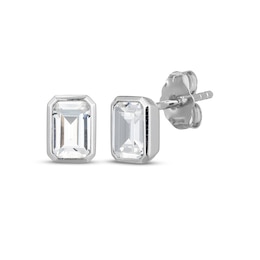 STUDIO BY KAY Emerald-Cut White Lab-Created Sapphire Bezel-Set Solitaire Stud Earrings Sterling Silver