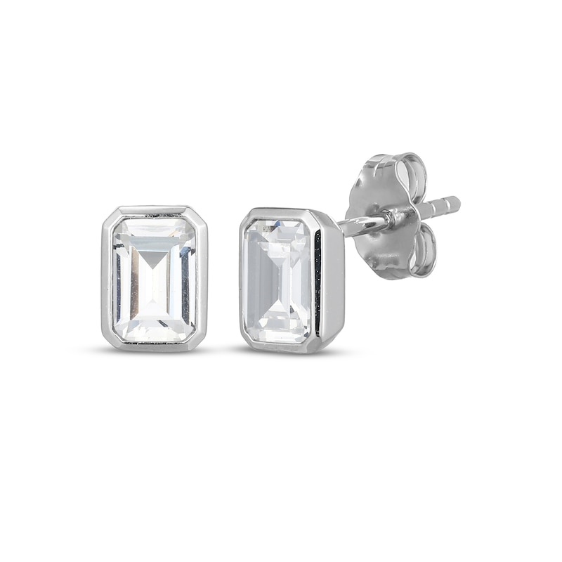 Main Image 1 of STUDIO BY KAY Emerald-Cut White Lab-Created Sapphire Bezel-Set Solitaire Stud Earrings Sterling Silver