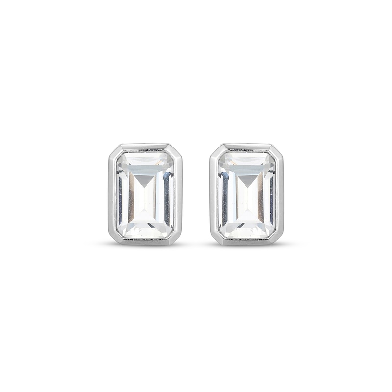 Main Image 2 of STUDIO BY KAY Emerald-Cut White Lab-Created Sapphire Bezel-Set Solitaire Stud Earrings Sterling Silver
