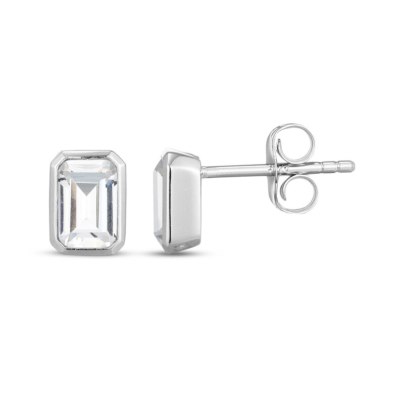 Main Image 3 of STUDIO BY KAY Emerald-Cut White Lab-Created Sapphire Bezel-Set Solitaire Stud Earrings Sterling Silver