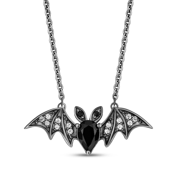 Disney Treasures The Nightmare Before Christmas Pear-Shaped Black Onyx & Diamond Bat Necklace 1/15 ct tw Black Rhodium-Plated Sterling Silver 18"