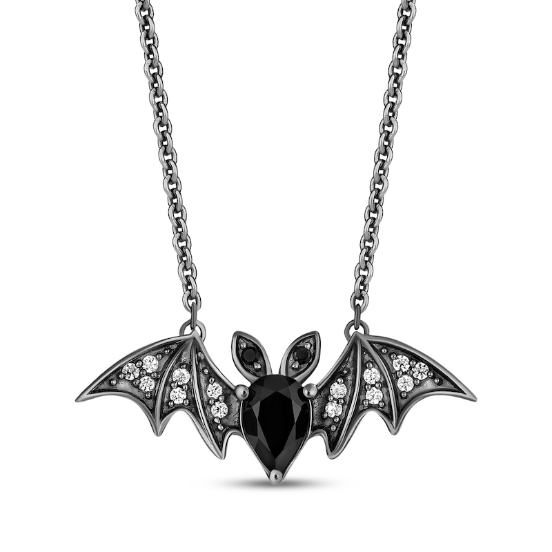 Main Image 1 of Disney Treasures The Nightmare Before Christmas Pear-Shaped Black Onyx & Diamond Bat Necklace 1/15 ct tw Black Rhodium-Plated Sterling Silver 18"