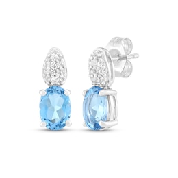 Oval-Cut Swiss Blue Topaz & White Lab-Created Sapphire Drop Earrings Sterling Silver