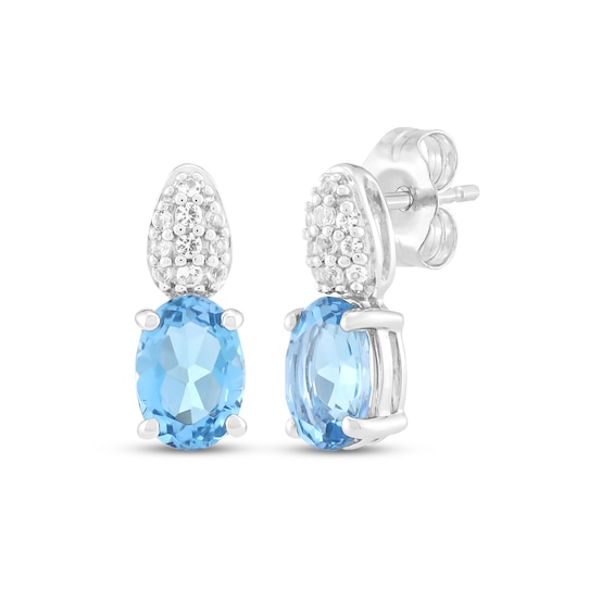 Oval-Cut Swiss Blue Topaz & White Lab-Created Sapphire Drop Earrings Sterling Silver