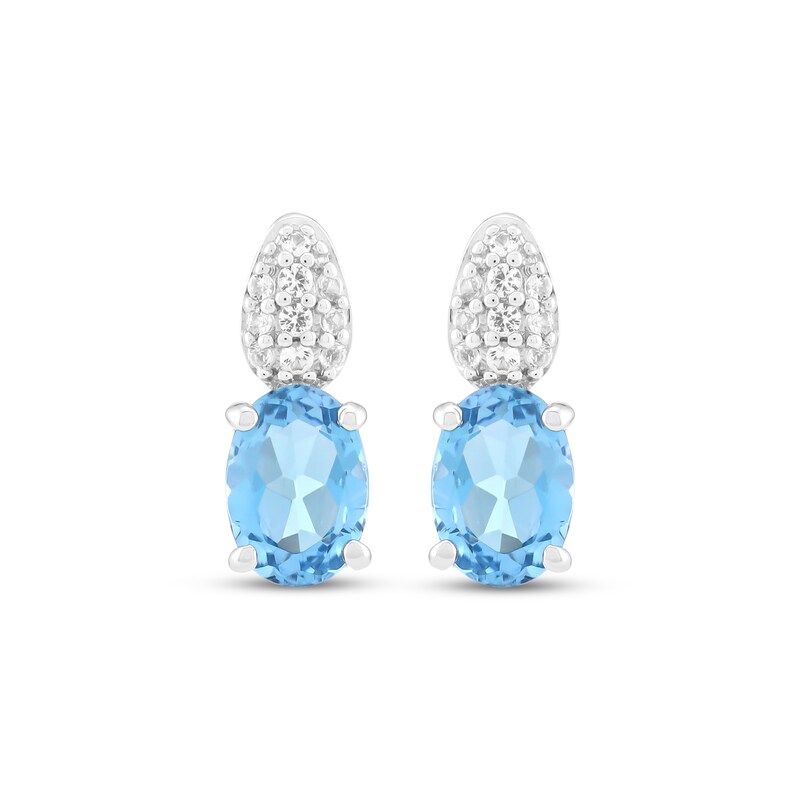 Main Image 2 of Oval-Cut Swiss Blue Topaz & White Lab-Created Sapphire Drop Earrings Sterling Silver