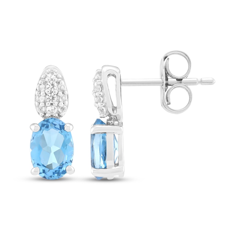 Main Image 3 of Oval-Cut Swiss Blue Topaz & White Lab-Created Sapphire Drop Earrings Sterling Silver