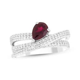 Pear-Shaped Lab-Created Ruby & White Lab-Created Sapphire Crossover Ring Sterling Silver
