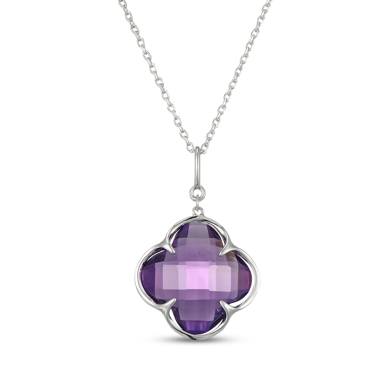 Main Image 3 of Clover-Shaped Amethyst Necklace Sterling Silver 18"