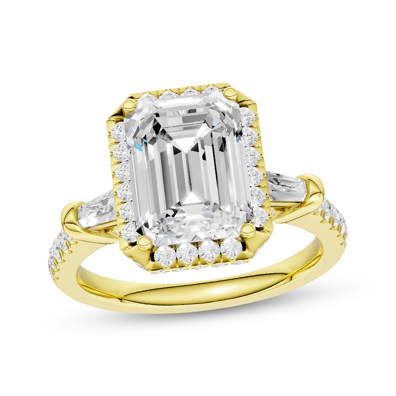 Main Image 1 of Now + Forever Lab-Grown Diamonds Emerald-Cut Hidden Halo Engagement Ring 3-3/4 ct tw 14K Yellow Gold