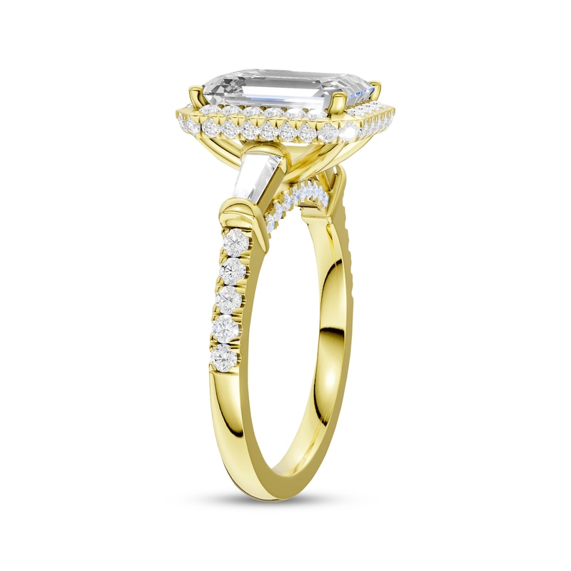 Main Image 2 of Now + Forever Lab-Grown Diamonds Emerald-Cut Hidden Halo Engagement Ring 3-3/4 ct tw 14K Yellow Gold