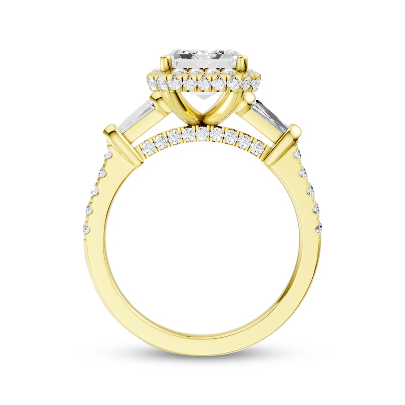 Main Image 3 of Now + Forever Lab-Grown Diamonds Emerald-Cut Hidden Halo Engagement Ring 3-3/4 ct tw 14K Yellow Gold