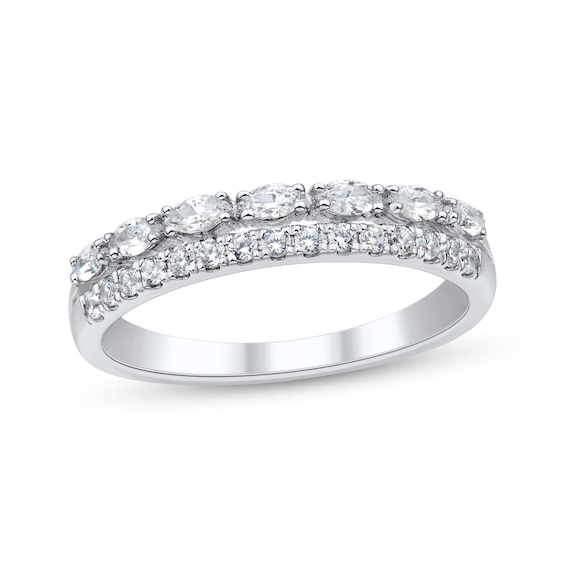 Marquise & Round-Cut Diamond Two-Row Anniversary Ring 1/2 ct tw 14K White Gold