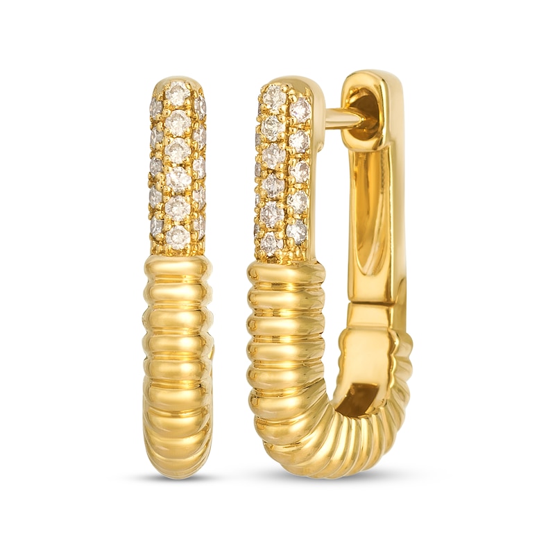 Main Image 1 of Le Vian Diamond Ribbed Hoop Earrings 1/6 ct tw 14K Honey Gold