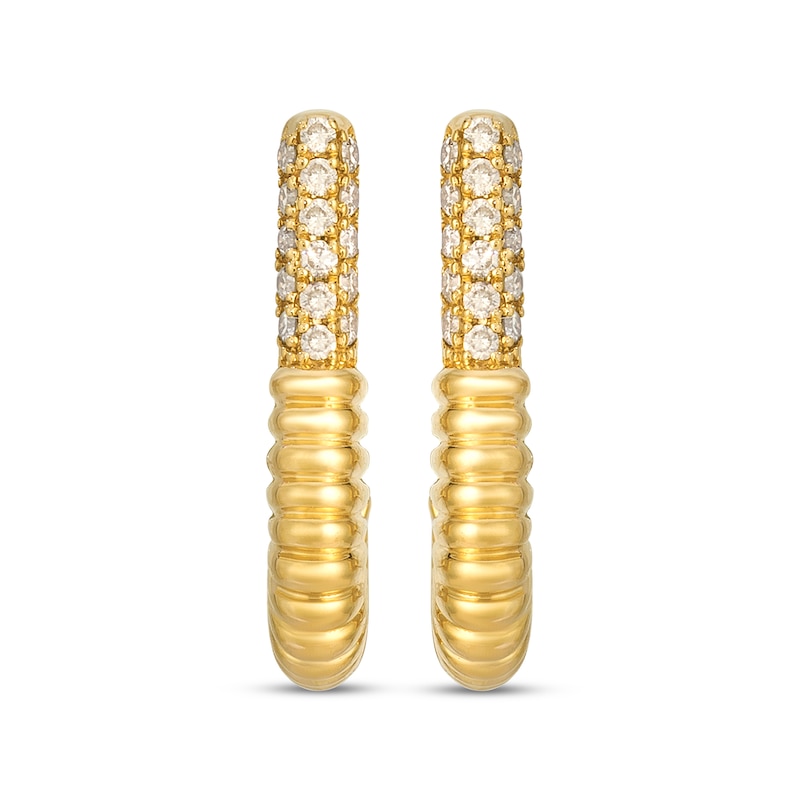 Main Image 2 of Le Vian Diamond Ribbed Hoop Earrings 1/6 ct tw 14K Honey Gold