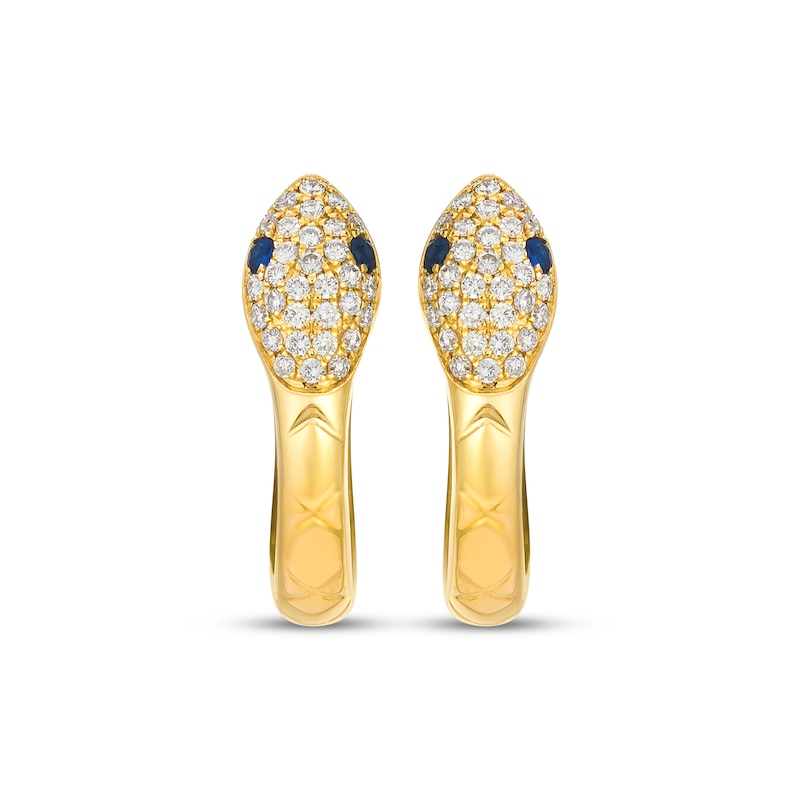 Main Image 2 of Le Vian Blue Sapphire Snake Hoop Earrings 1/5 ct tw Diamond 14K Honey Gold