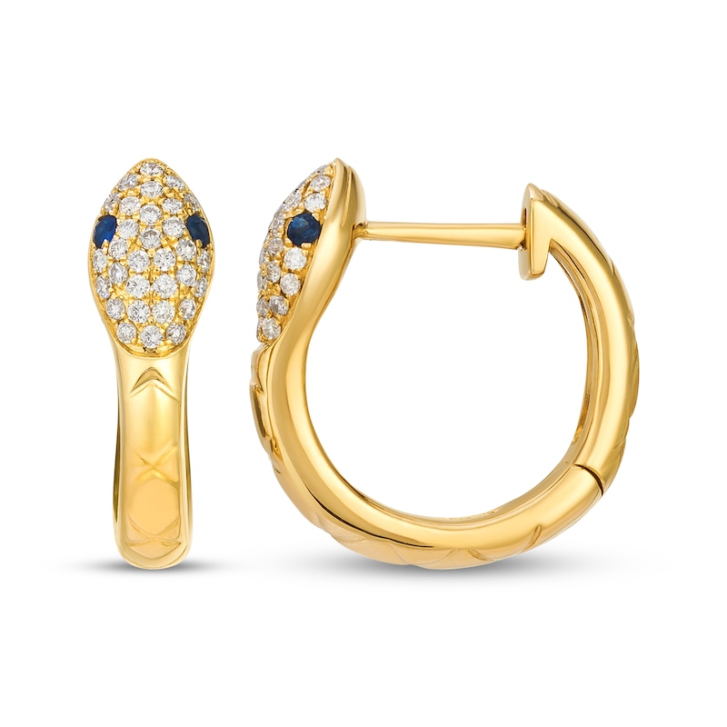 Main Image 3 of Le Vian Blue Sapphire Snake Hoop Earrings 1/5 ct tw Diamond 14K Honey Gold