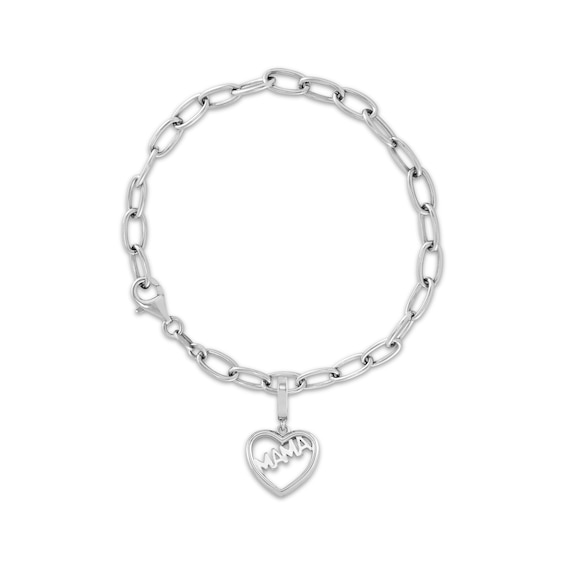 Charmed Memories "Mama" Heart Charm Paperclip Bracelet Sterling Silver 7.5"