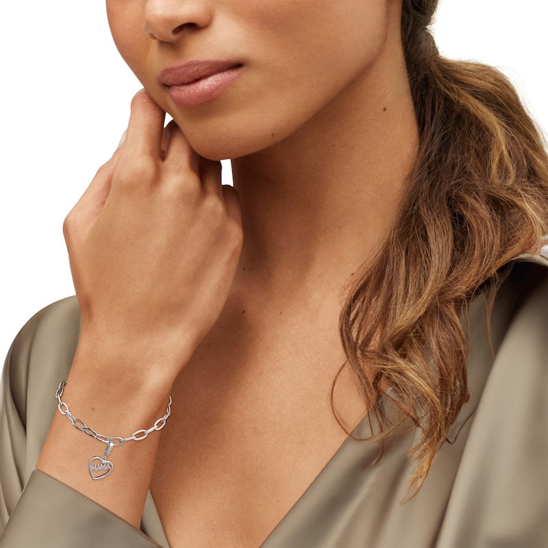 Main Image 4 of Charmed Memories "Mama" Heart Charm Paperclip Bracelet Sterling Silver 7.5"