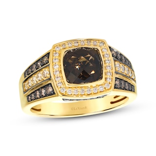 Le Vian Men's Cushion-Cut Chocolate Quartz Ring 3/4 ct tw Diamonds 14K Honey Gold