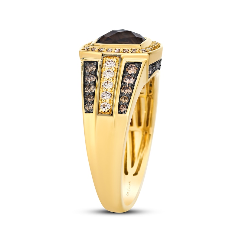 Main Image 2 of Le Vian Men's Cushion-Cut Chocolate Quartz Ring 3/4 ct tw Diamonds 14K Honey Gold