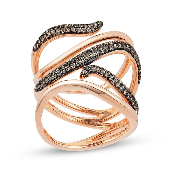 Le Vian Chocolate Diamond Multi-Row Swirl Ring 3/8 ct tw 14K Strawberry Gold