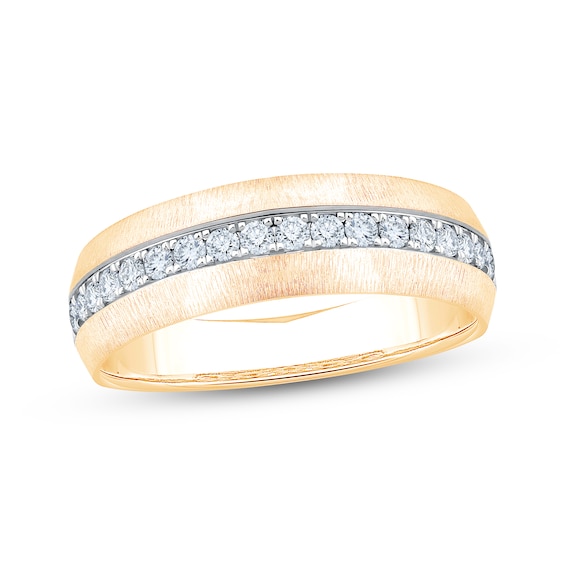 Now + Forever Men's Diamond Brushed Wedding Band 3/8 ct tw 10K Yellow Gold
