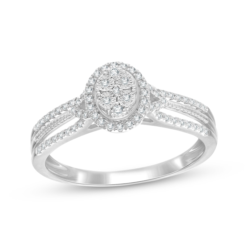 Main Image 1 of Multi-Diamond Oval Halo Promise Ring 1/5 ct tw Sterling Silver