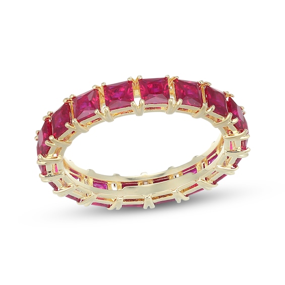 STUDIO BY KAY Square-Cut Lab-Created Ruby Stackable Eternity Ring 24K Yellow Gold Vermeil Sterling Silver