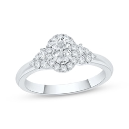 Now + Forever Oval-Cut Diamond Halo Engagement Ring 5/8 ct tw 14K White Gold