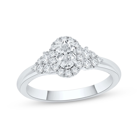 Now + Forever Oval-Cut Diamond Halo Engagement Ring 5/8 ct tw 14K White Gold