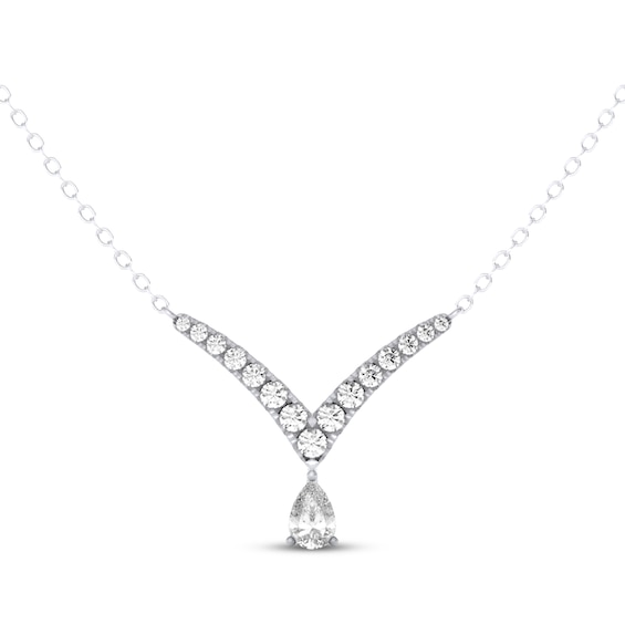 THE LEO Legacy Lab-Grown Diamond Pear-Shaped Dangle Chevron Necklace 1 ct tw 14K White Gold 19"