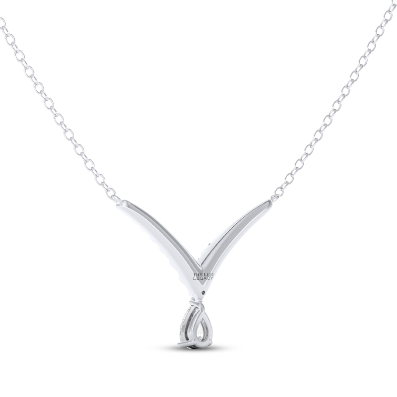 Main Image 3 of THE LEO Legacy Lab-Grown Diamond Pear-Shaped Dangle Chevron Necklace 1 ct tw 14K White Gold 19"