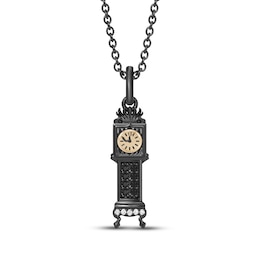 Disney Treasures Haunted Mansion Diamond Grandfather Clock Necklace 1/20 ct tw Black Rhodium-Plated Sterling Silver & 10K Yellow Gold 19"