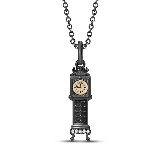 Disney Treasures Haunted Mansion Diamond Grandfather Clock Necklace 1/20 ct tw Black Rhodium-Plated Sterling Silver & 10K Yellow Gold 19"