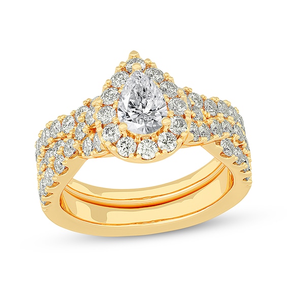 Now + Forever Pear-Shaped Diamond Crossover Shank Bridal Set 2 ct tw 14K Yellow Gold