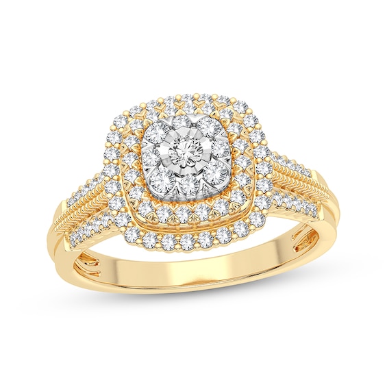 Now + Forever Diamond Cushion Engagement Ring 1/3 ct tw Round-cut 10K Yellow Gold