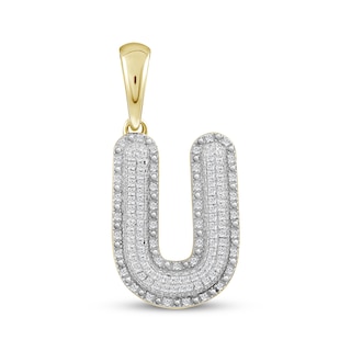 Diamond Puff Letter U Initial Charm 1/3 ct tw 10K Yellow Gold