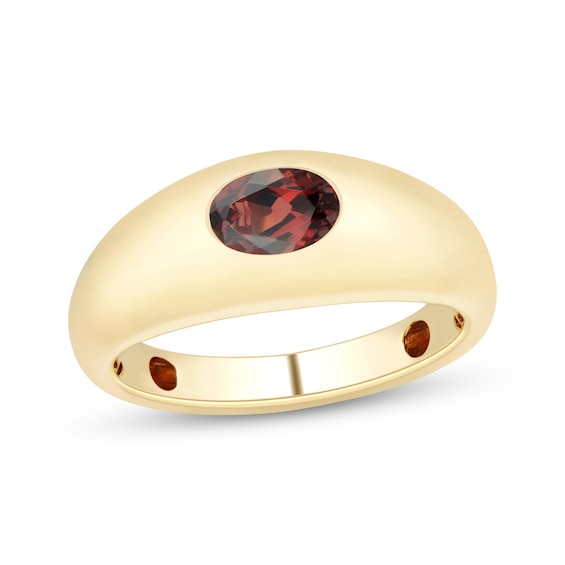 Oval-Cut Garnet Solitaire Dome Ring 10K Yellow Gold