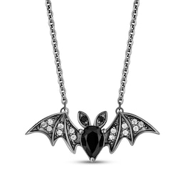 Disney Treasures The Nightmare Before Christmas Pear-Shaped Black Onyx & Diamond Bat Necklace 1/15 ct tw Black Rhodium-Plated Sterling Silver 18"