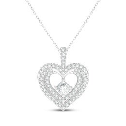 Diamond Heart-Shaped Halo Necklace 1 ct tw 10K White Gold 19"