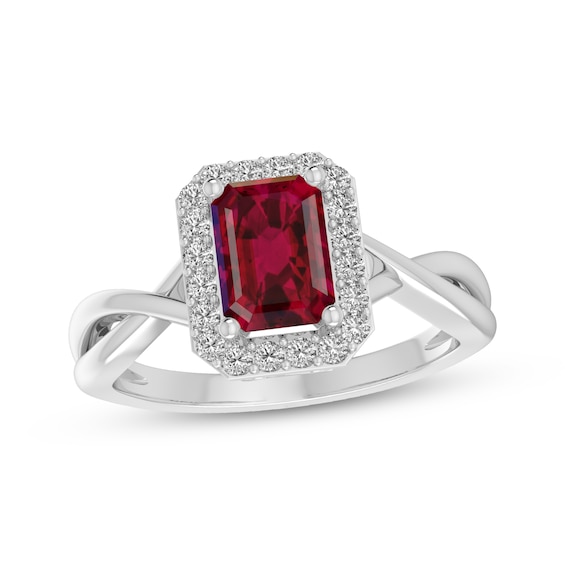 Octagon-Cut Lab-Created Ruby & White Lab-Created Sapphire Halo Fashion Twist Ring Sterling Silver