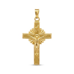 Sunburst Crucifix Necklace Charm 10K Yellow Gold