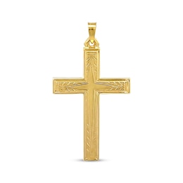 Diamond-Cut Patterned Cross Necklace Charm 10K Yellow Gold