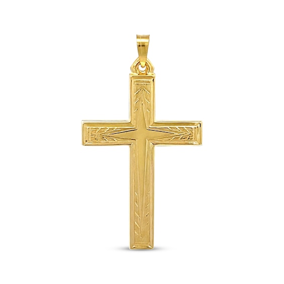 Diamond-Cut Patterned Cross Necklace Charm 10K Yellow Gold
