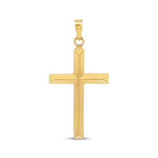Beveled Cross Necklace Charm 10K Yellow Gold